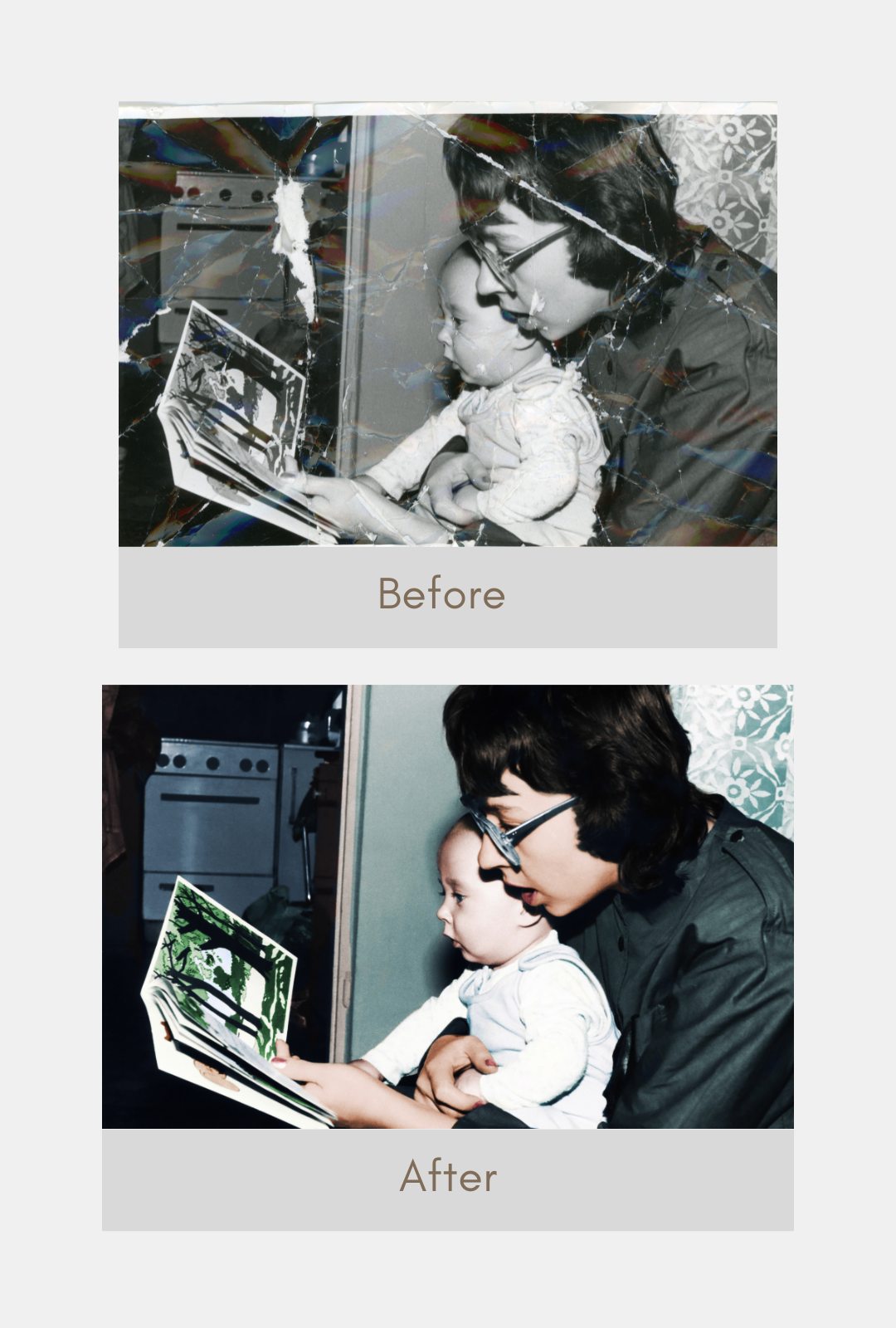 Before and after restoration of a family archive photograph