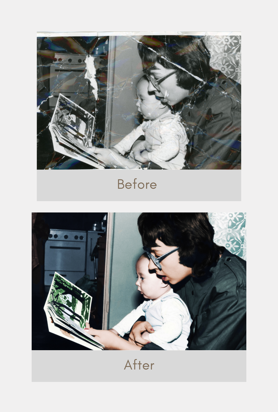Before and after restoration of a family archive photograph