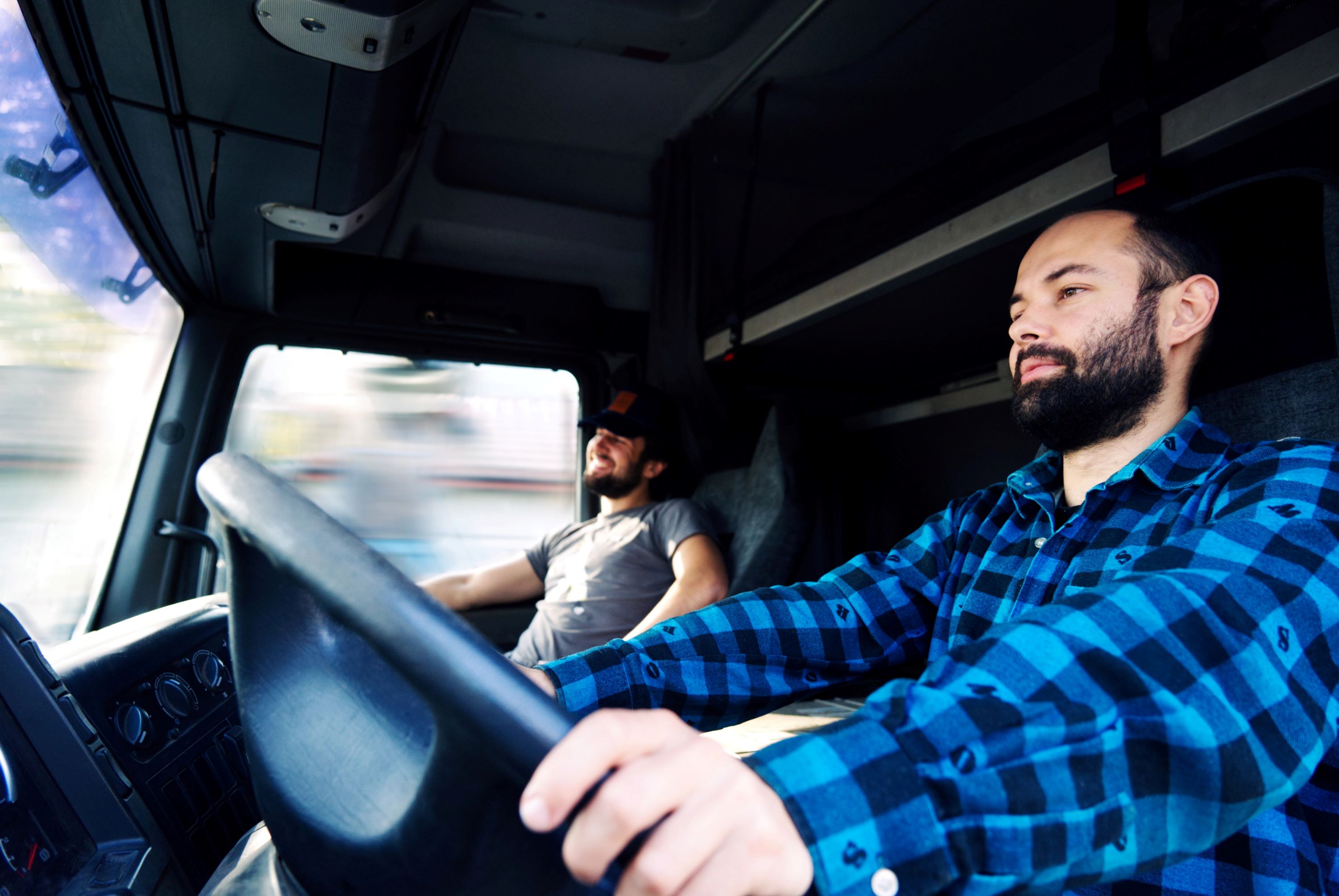 Editorial photograph inside a moving truck
